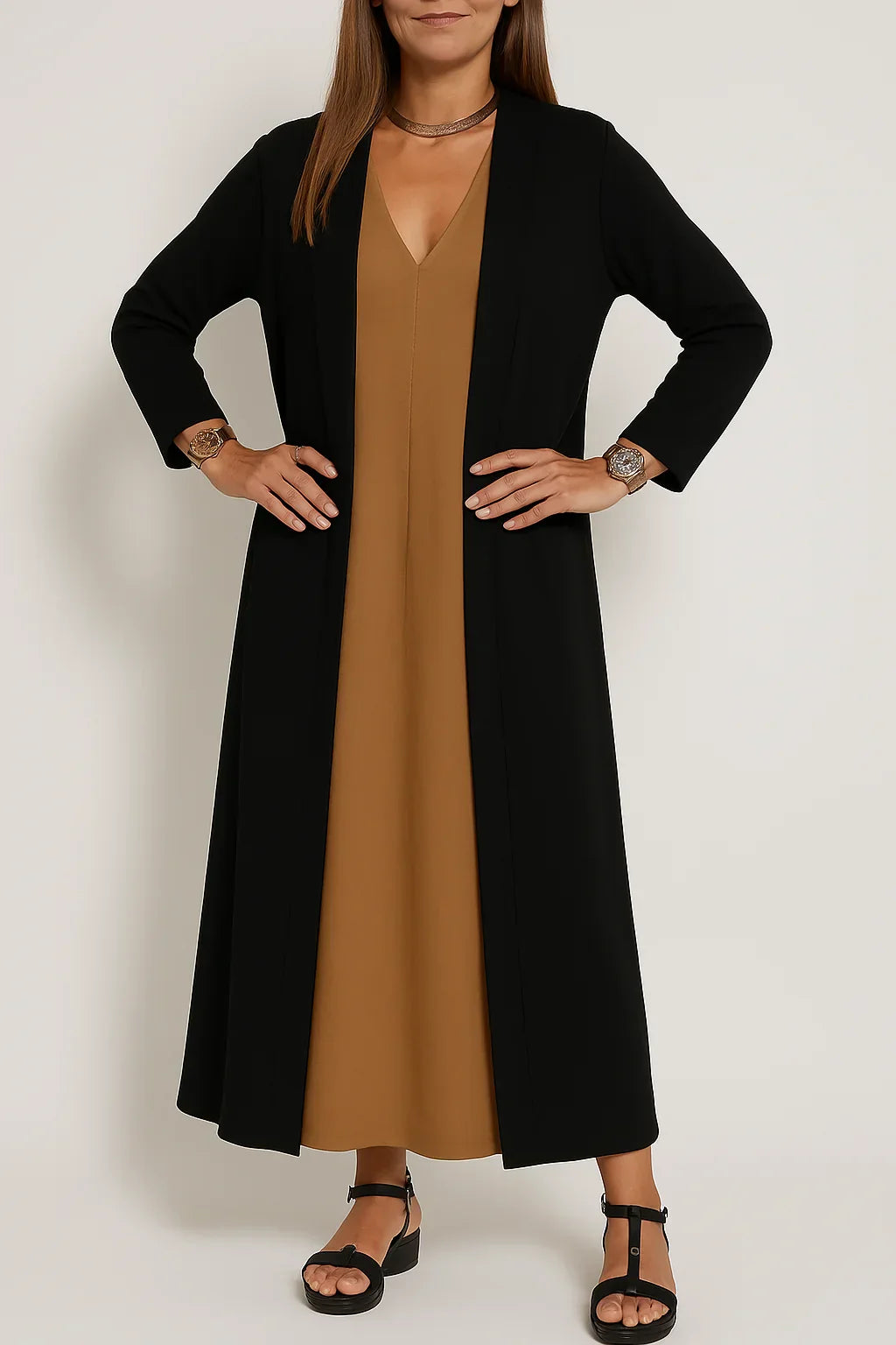 Classic Long Dress with Coordinating Cardigan