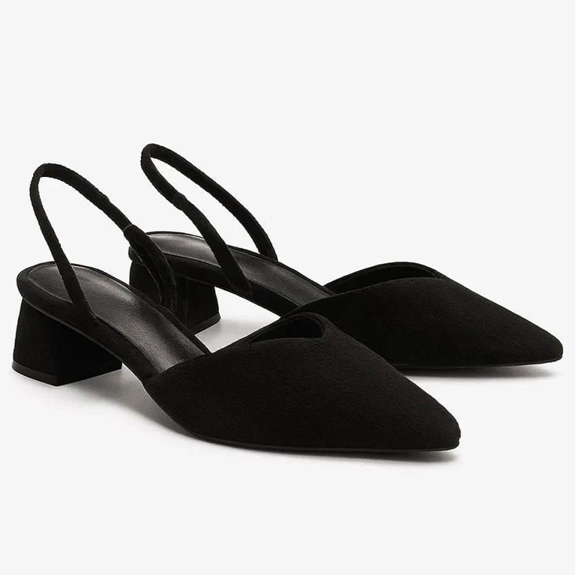 Comfortable Women's Leather Pointed Toe Block Heel Sandals