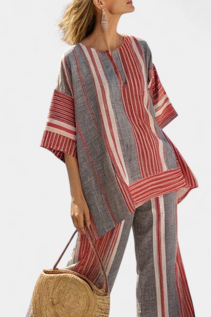 Coral-Gray Women's Set | Loungewear Two Piece Set 2