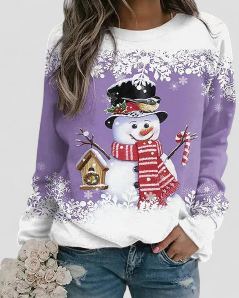 Cotton Blend Christmas Snowman Print Long Sleeve Sweatshirt 5