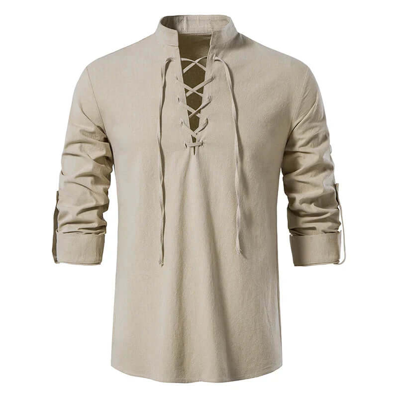 Cotton Linen Shirt for Men | Relaxed Fit | Khaki