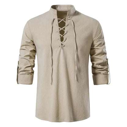 Cotton Linen Shirt for Men | Relaxed Fit | Khaki