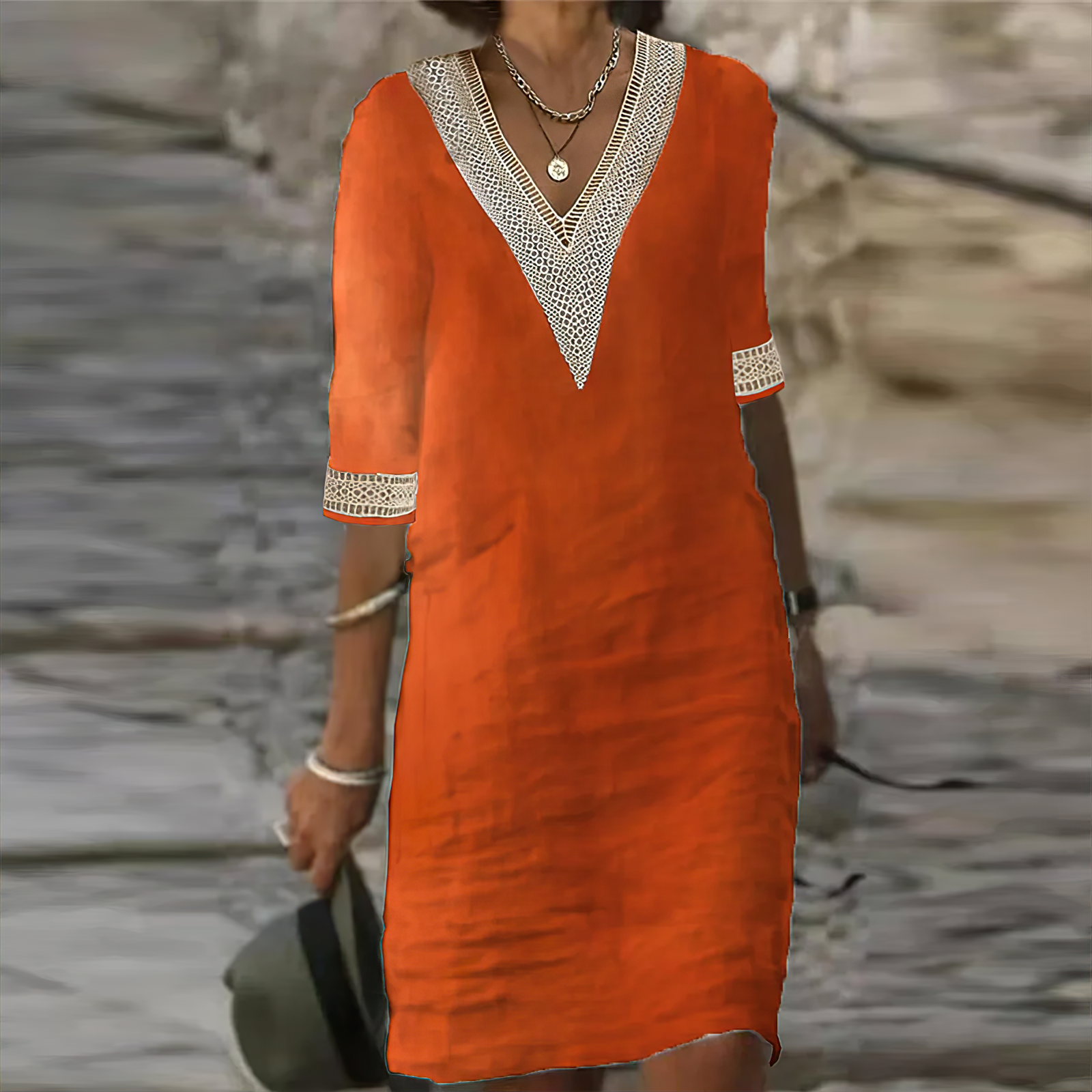 Cotton Linen Summer Dress | Relaxed Fit | Orange