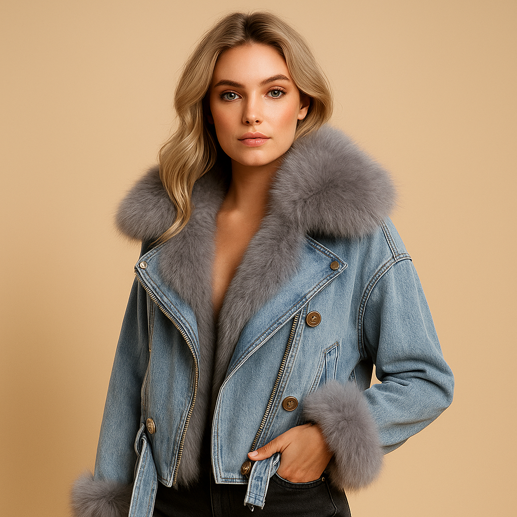 Warm Faux Fur Trimmed Women's Denim Jacket - Luxivelle