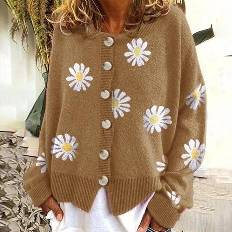 Floral Stitched Women's Cardigan Sweater