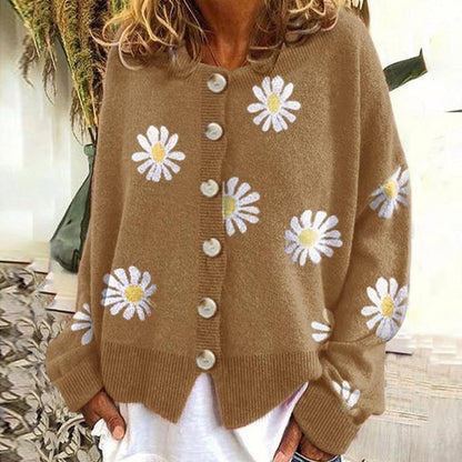 Floral Stitched Women's Cardigan Sweater