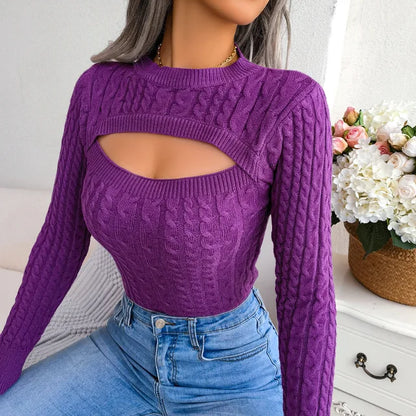 Cozy Cable Knit Women's Cut Out Top