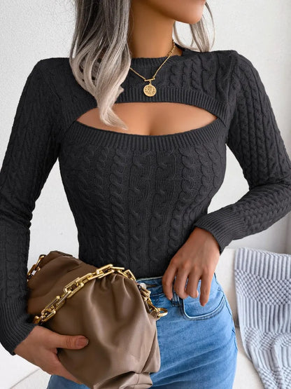 Cozy Cable Knit Women's Cut Out Top