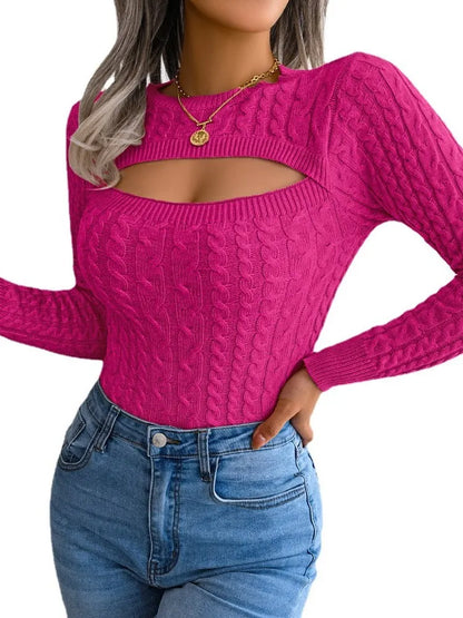Cozy Cable Knit Women's Cut Out Top