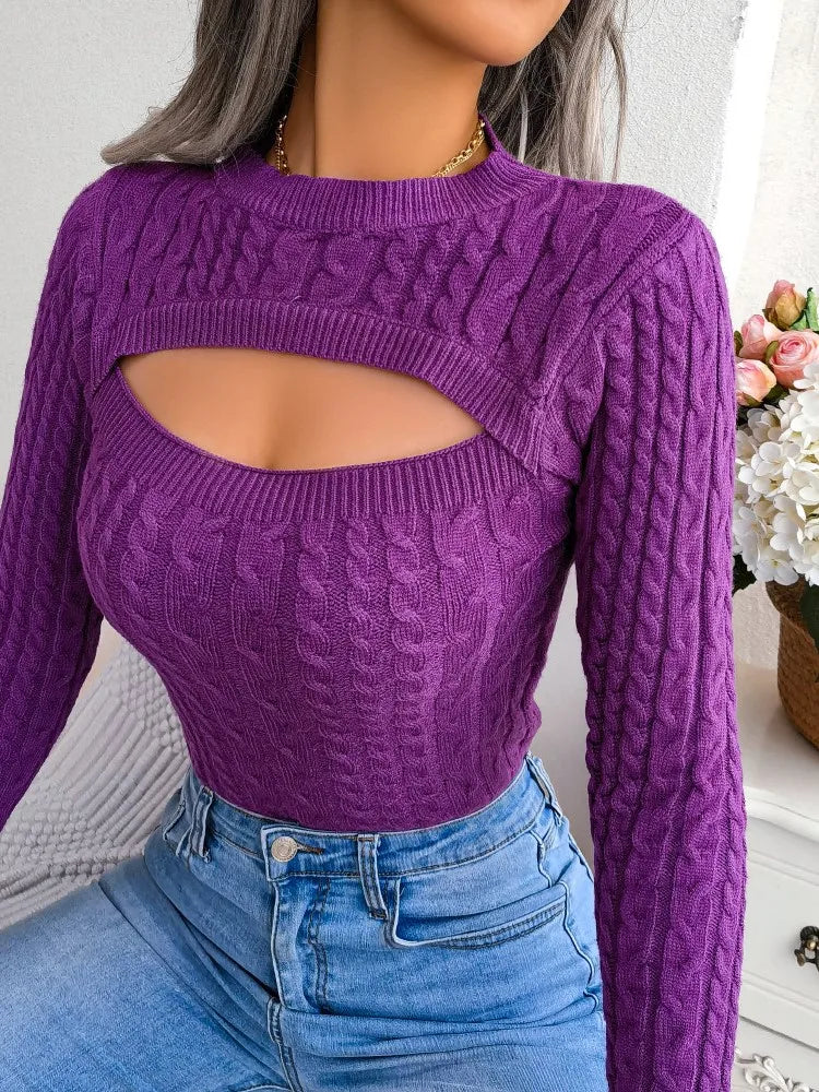 Cozy Cable Knit Women's Cut Out Top