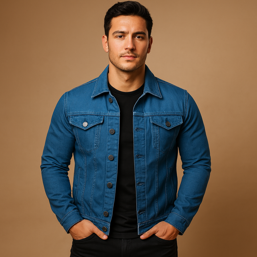 Men’s denim jacket with regular fit, button closure, chest and side pockets. Perfect for casual daily wear or cool summer evenings.