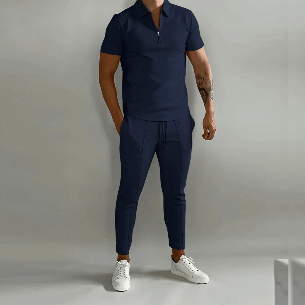 Men's Casual Cotton Polo and Pants Set - Luxivelle
