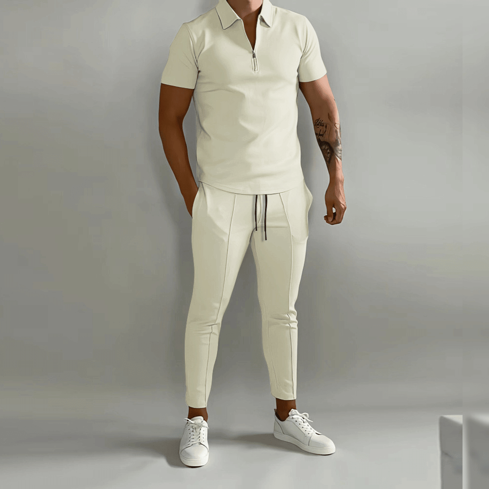 Men's Casual Cotton Polo and Pants Set