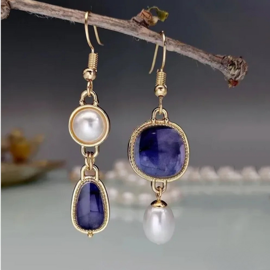 Vintage Navy Gemstone Earrings - Luxivelle