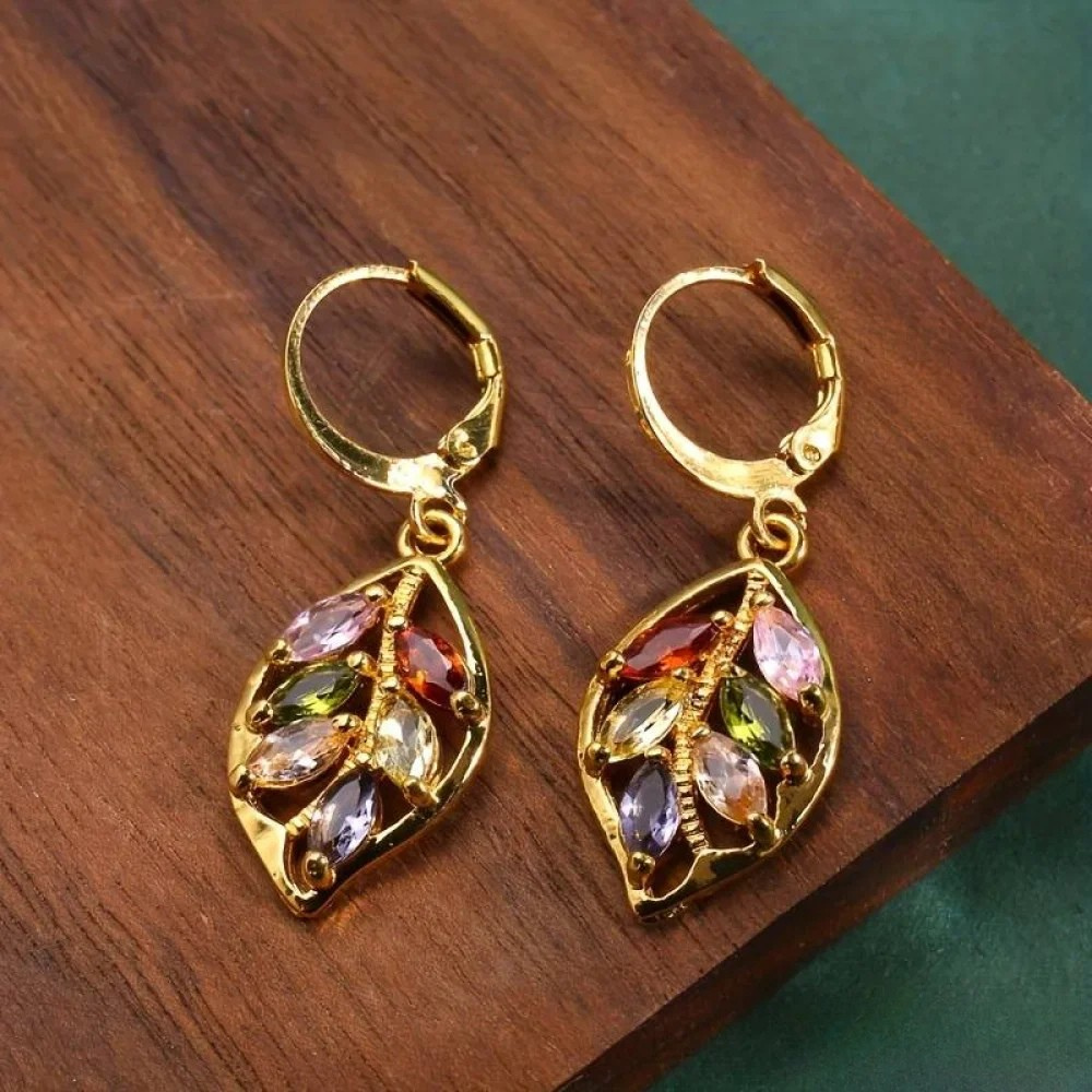 Classic Gold Drop Earrings with Multicolor Gemstones - Luxivelle