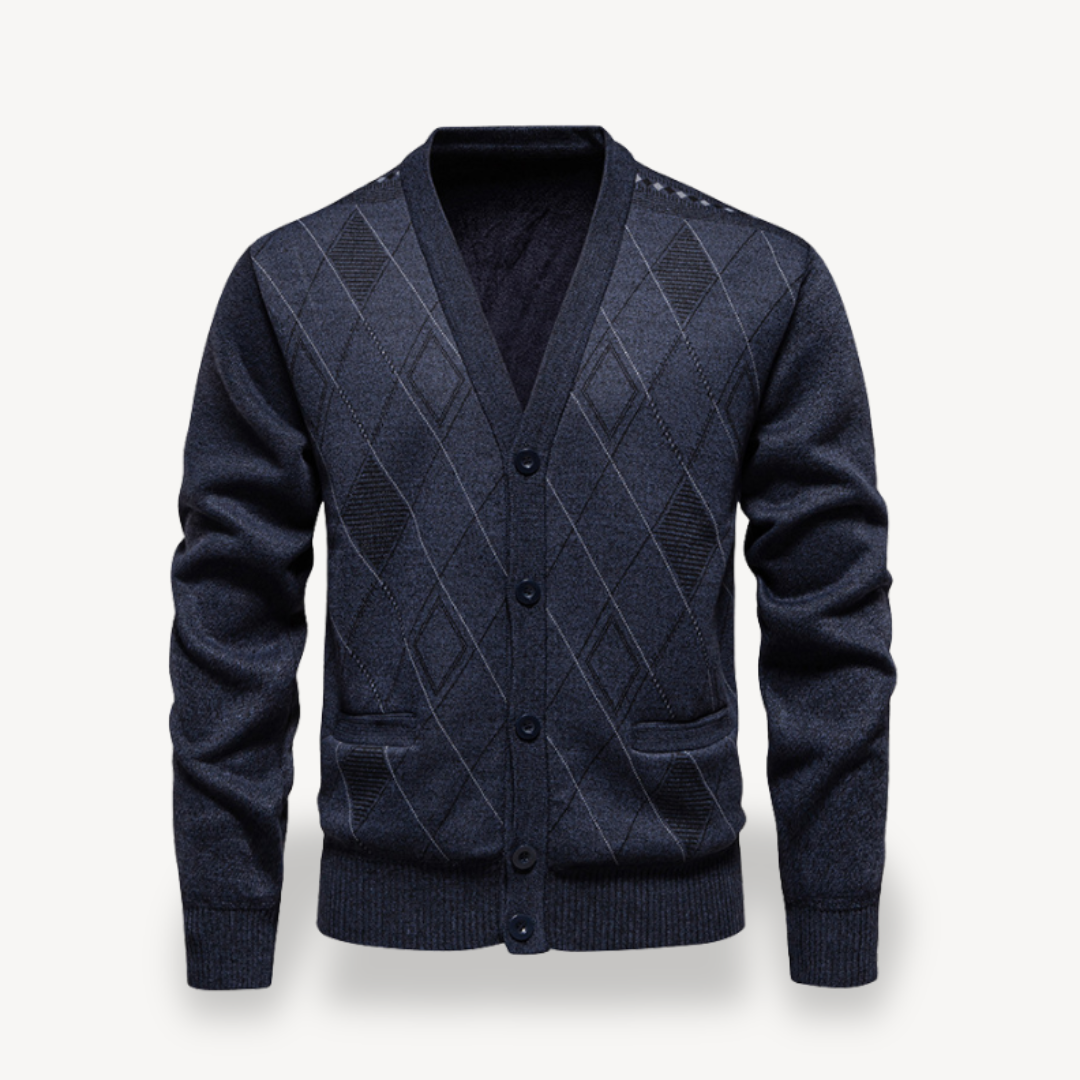 Diamond Knit Cardigan Sweater Men 4