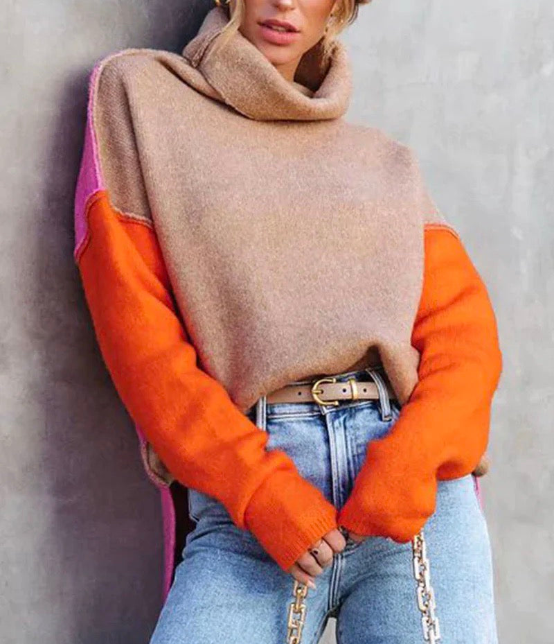 Doreen | Warm cotton sweater with color block design