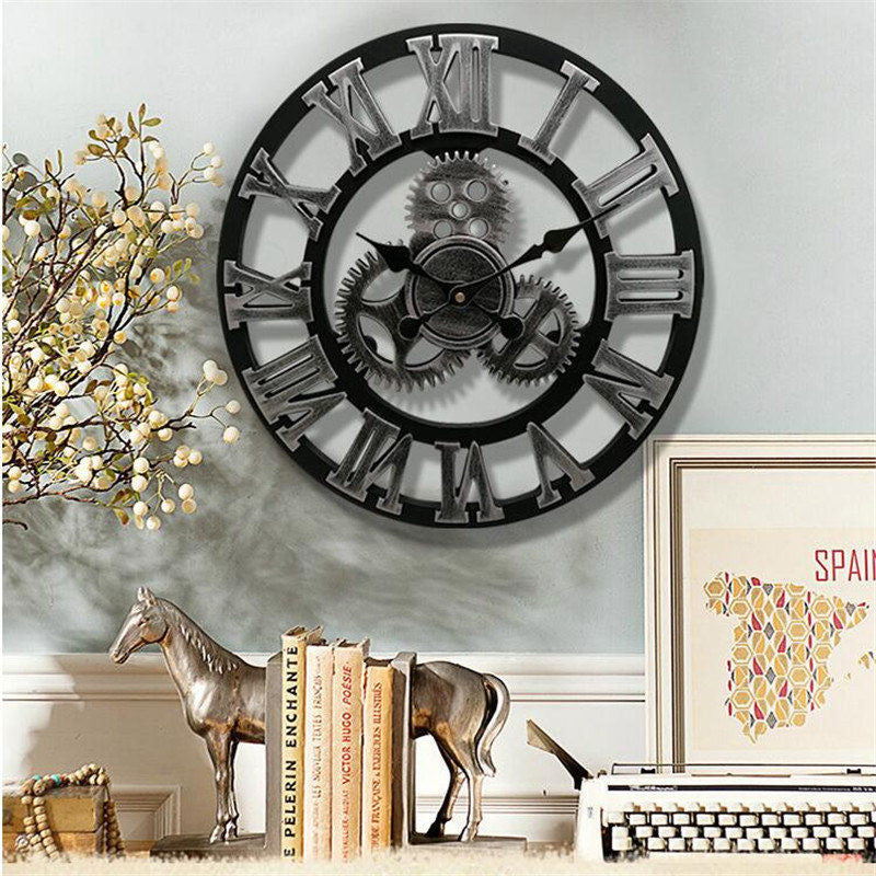 Vintage Style Wall Clock - Rustic Wooden Mechanism Design
