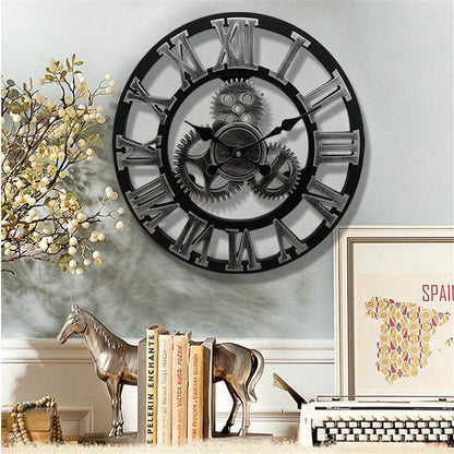 Vintage Style Wall Clock - Rustic Wooden Mechanism Design