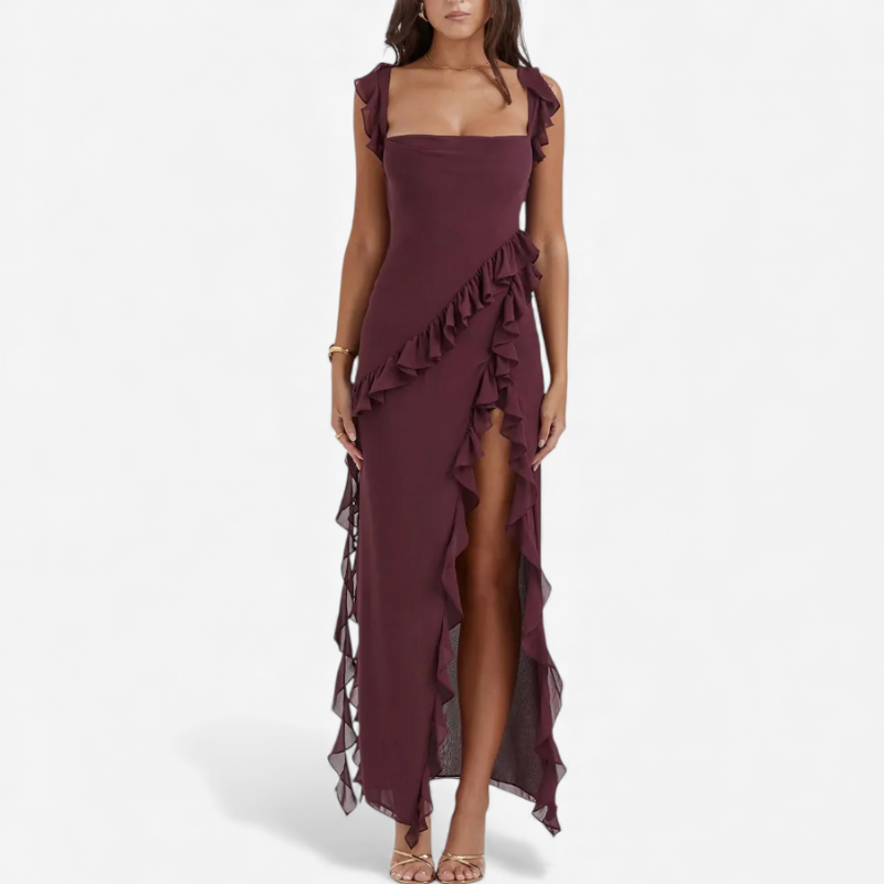 Long Flowy Ruffle Evening Dress - Luxivelle