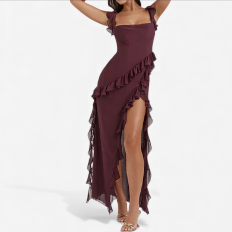 Long Flowy Ruffle Evening Dress
