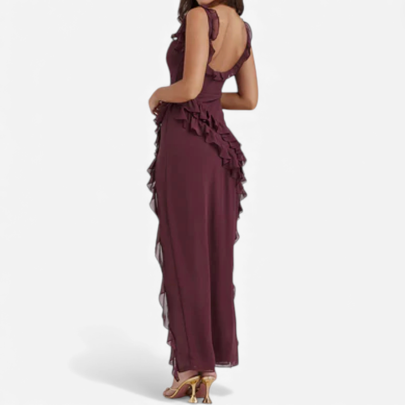 Long Flowy Ruffle Evening Dress
