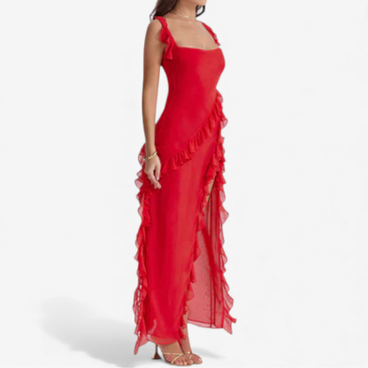 Long Flowy Ruffle Evening Dress