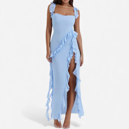 Long Flowy Ruffle Evening Dress