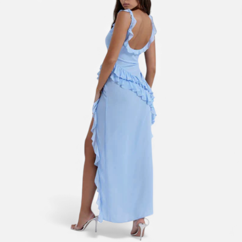 Long Flowy Ruffle Evening Dress