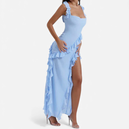 Long Flowy Ruffle Evening Dress