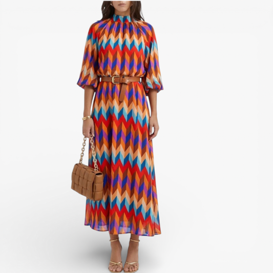 Colourful Long Sleeve Maxi Dress - Luxivelle