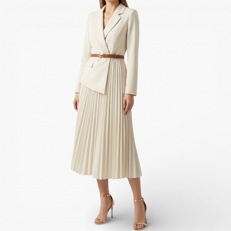 Elegant Ladies Mid Length Dress With Waist Belt - Luxivelle