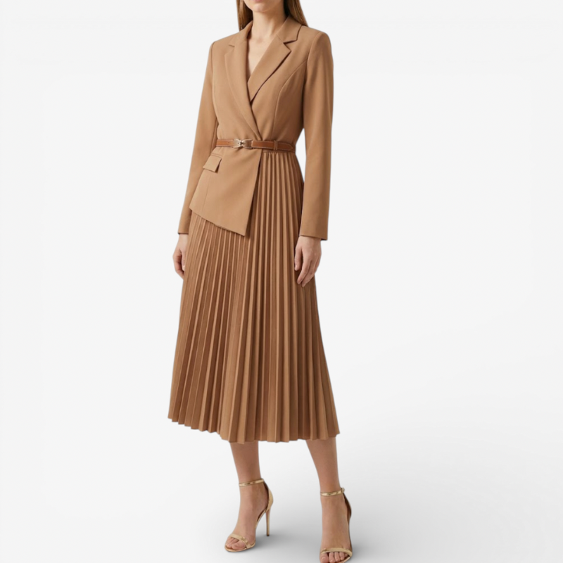 Elegant Ladies Mid Length Dress With Waist Belt