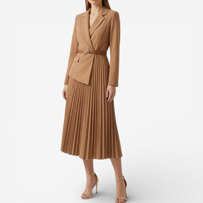 Elegant Ladies Mid Length Dress With Waist Belt