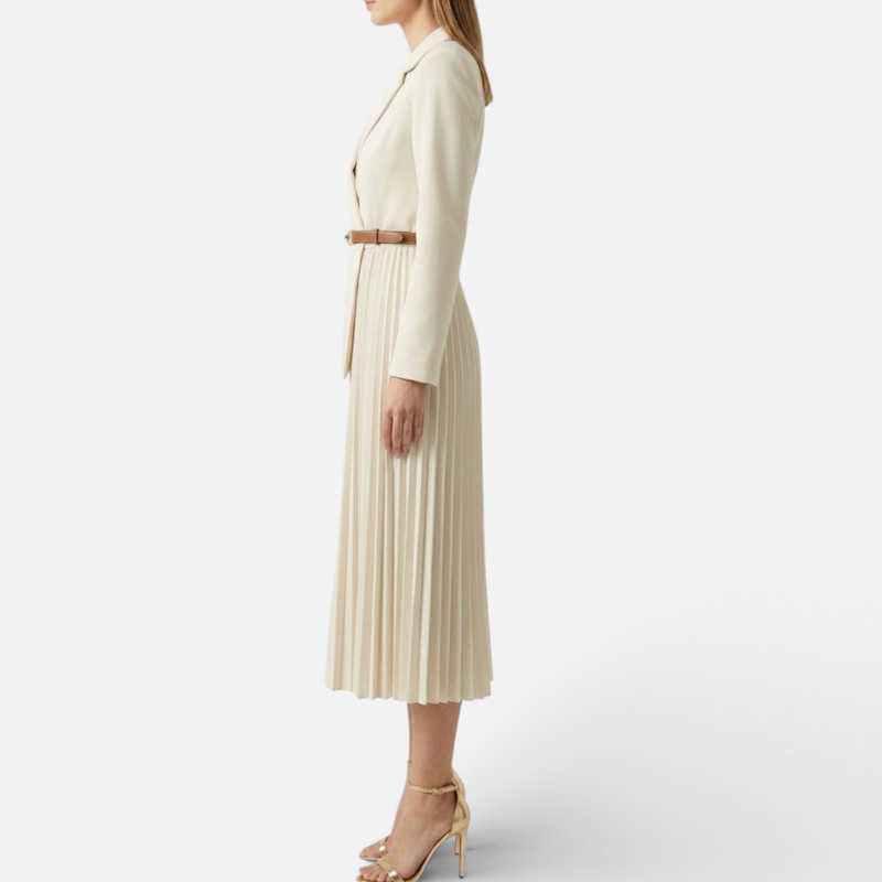 Elegant Ladies Mid Length Dress With Waist Belt