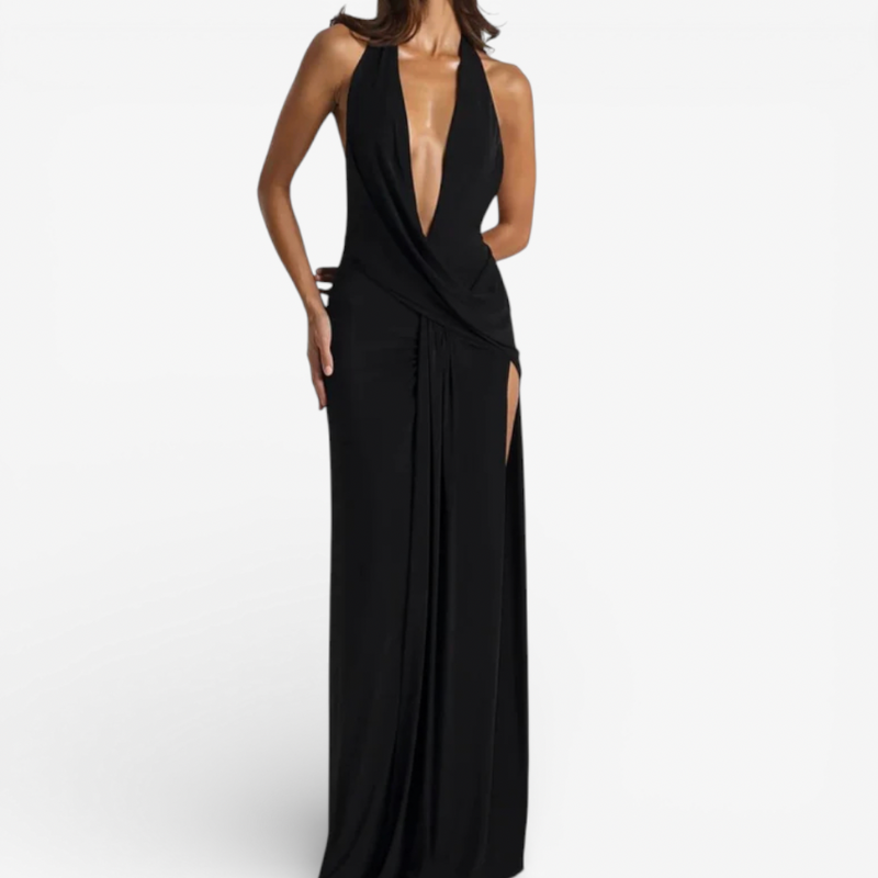 Long Sleeve Evening Gown With High Slit