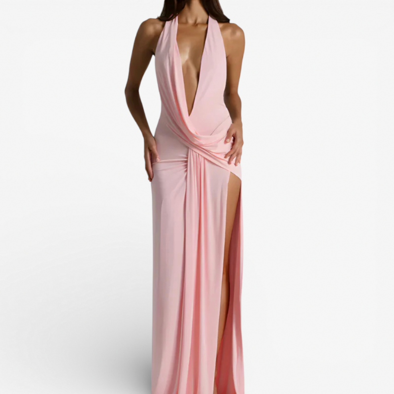 Long Sleeve Evening Gown With High Slit