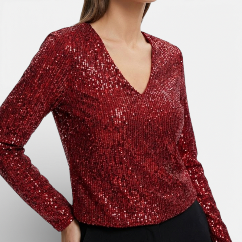 Sparkly V Neck Women's Party Top