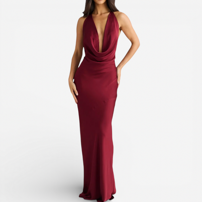 Ladies Elegant Burgundy Evening Gown - Luxivelle