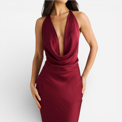 Ladies Elegant Burgundy Evening Gown