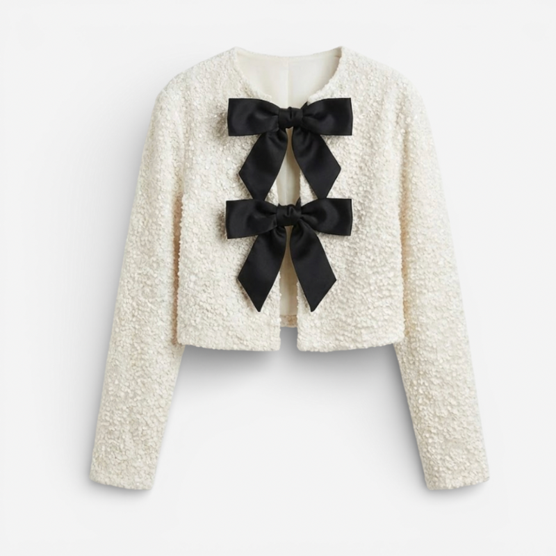 Ladies' Knit Sweater with Bow Accent - Luxivelle