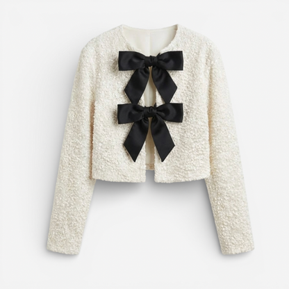 Ladies' Knit Sweater with Bow Accent - Luxivelle
