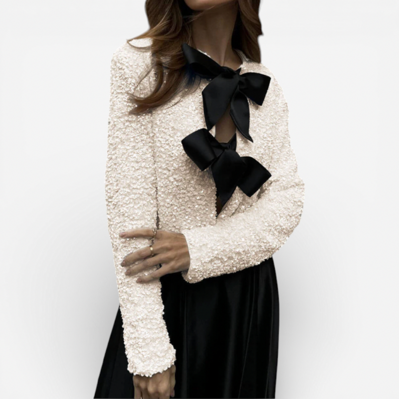 Ladies' Knit Sweater with Bow Accent