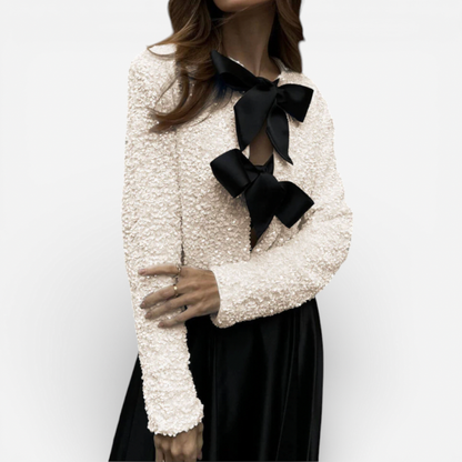 Ladies' Knit Sweater with Bow Accent