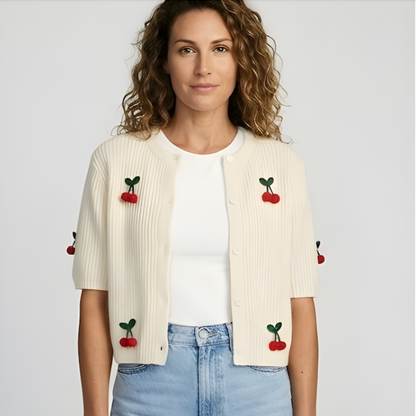 Ladies Red Open Front Sweater