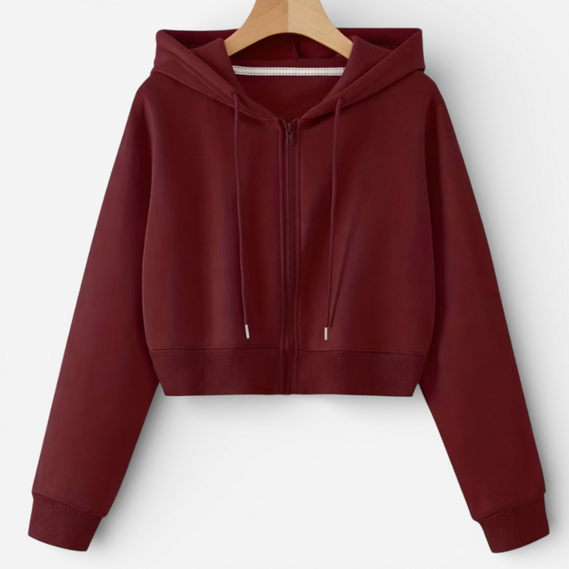 Ladies' Short Zip Hooded Sweatshirt