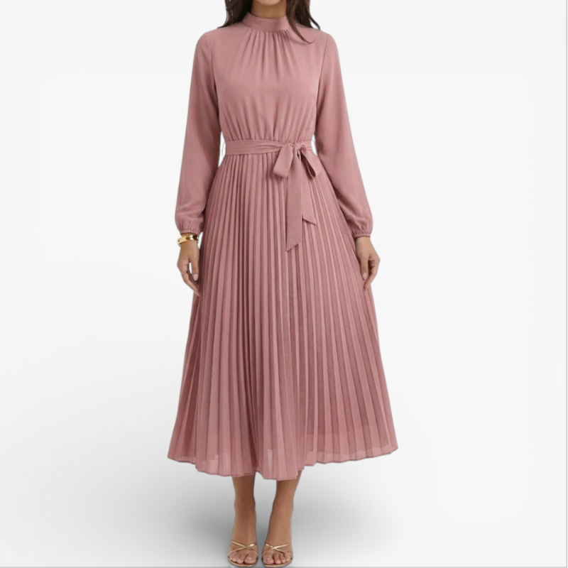 Elegant Long Evening Dress With Sash Waist