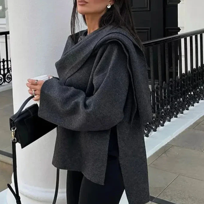 Cozy Women's Cable Knit Coat with Scarf