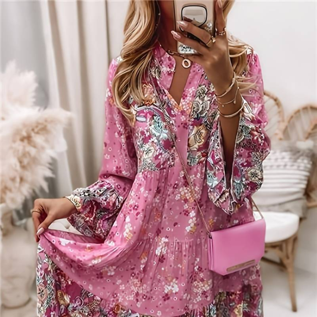 Vibrant Floral Long Summer Dress for Women