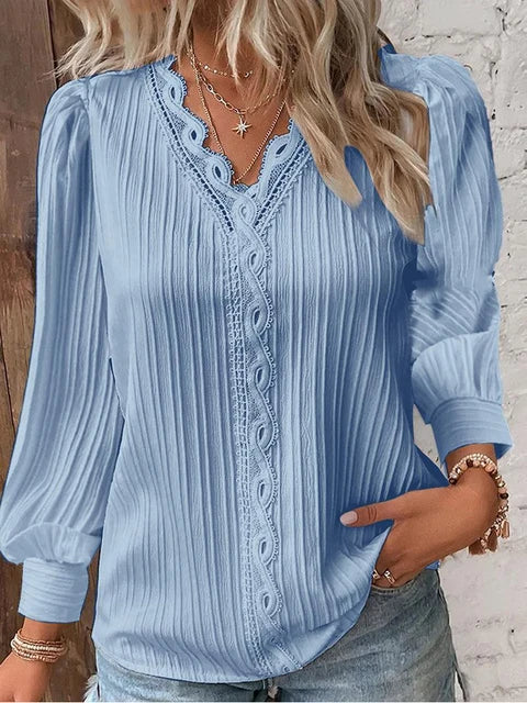 Feminine Crochet V-Neck Blouse